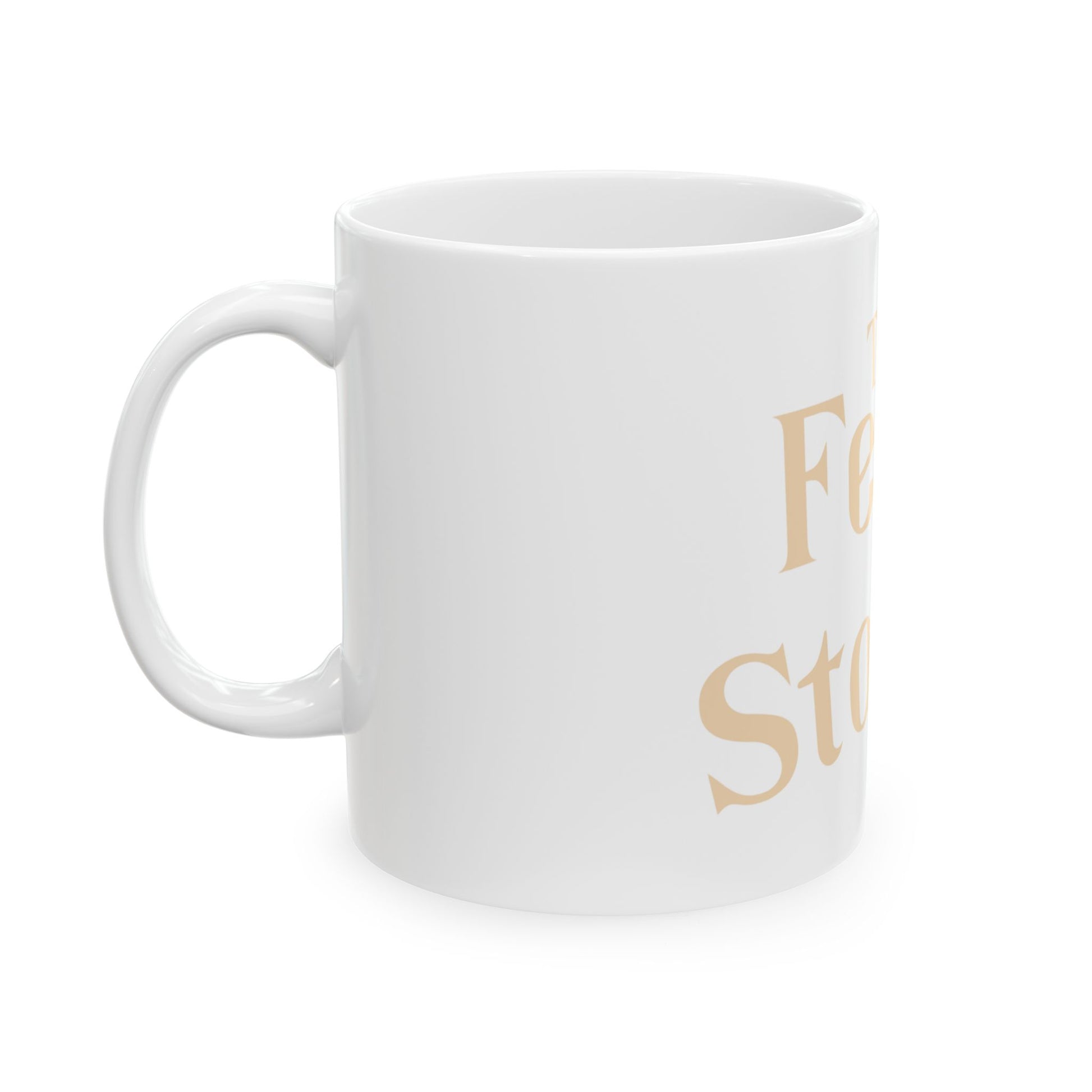 The Feast Stories Ceramic Mug — Pale Gold Lettering Coffee Cup (11oz, 15oz) - Akram